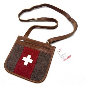 Karlen Swiss blanket purse boiled wool leather bag small 2 zip NEW